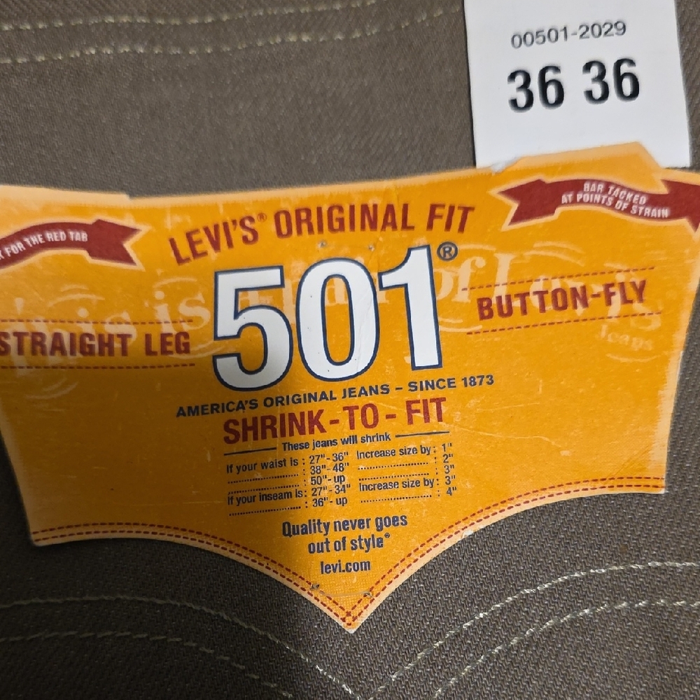 Levi's Men's 501 Straight Fit Jeans - Tan - Picture 3 of 8